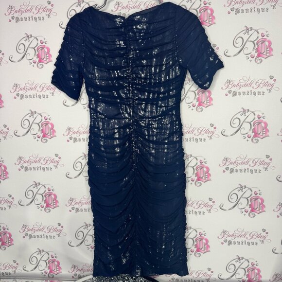 Tadashi shoji dress silk tiered Elegant Blue Sequin Dress sparkly blue - Picture 2 of 15